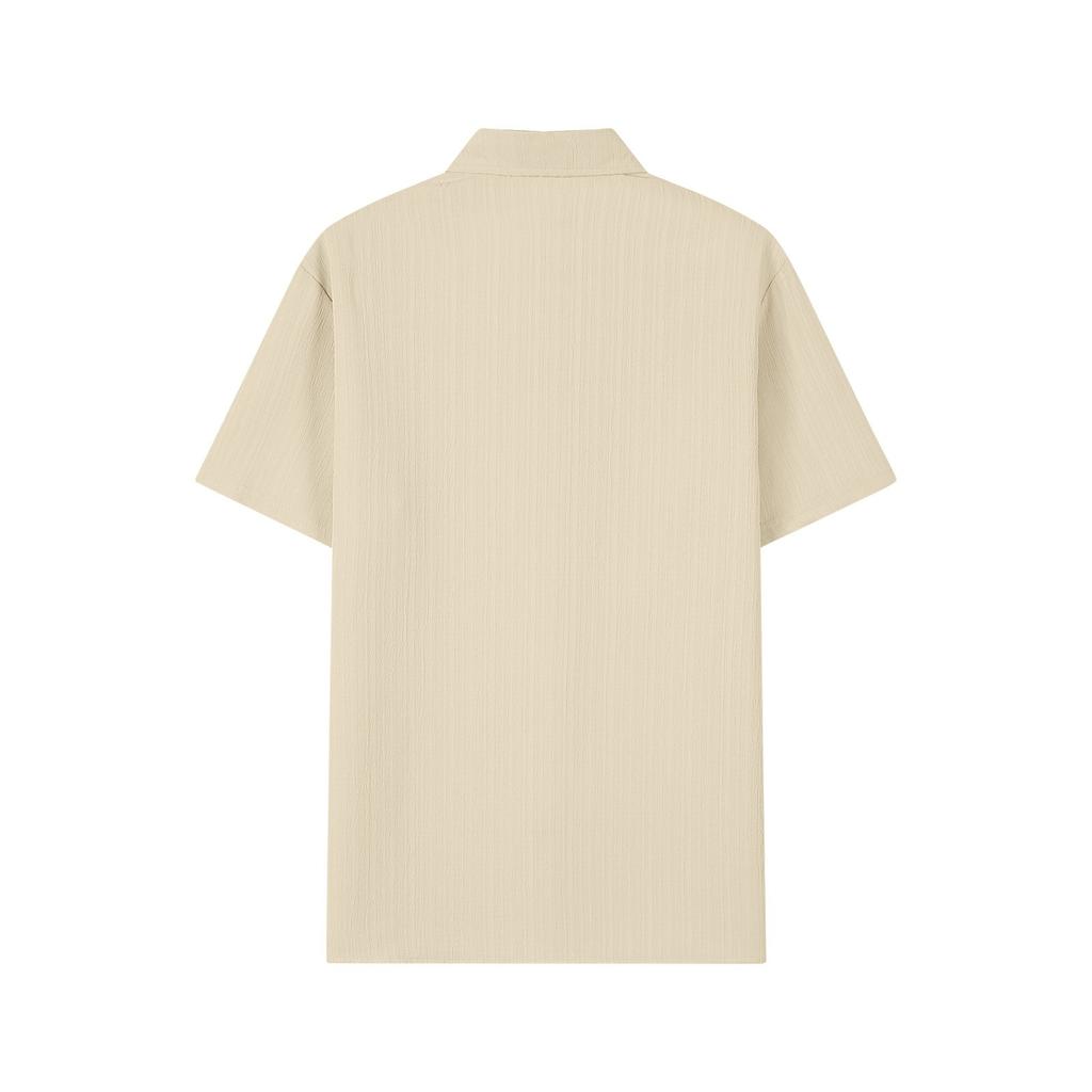 Men's Summer Hawaiian Solid Color Stripe Textured Breathable Loose Button Shirt