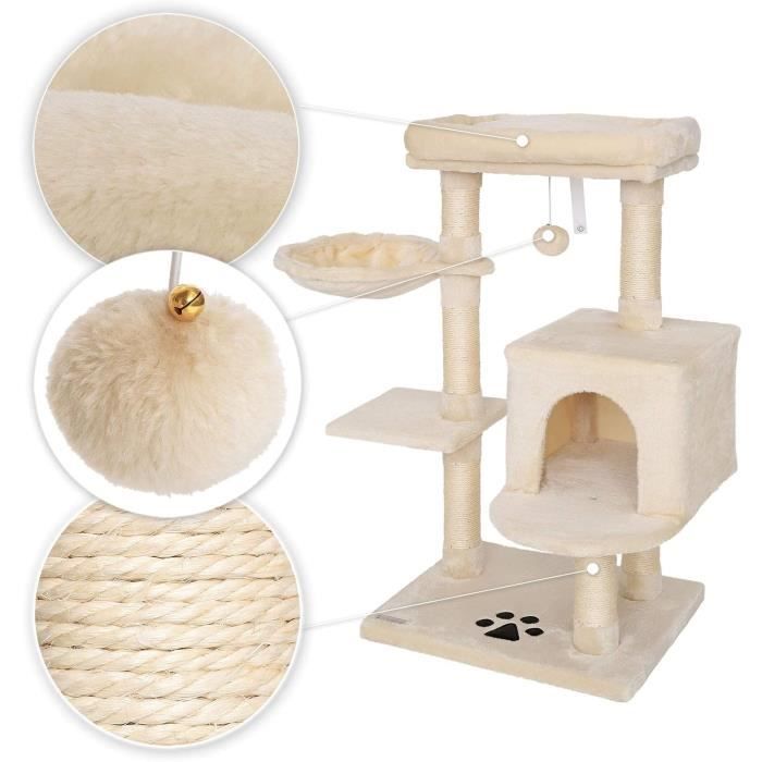 Arbre à chat - lionto - Grimper - Hauteur 93 cm - Beige - Sisal et peluche