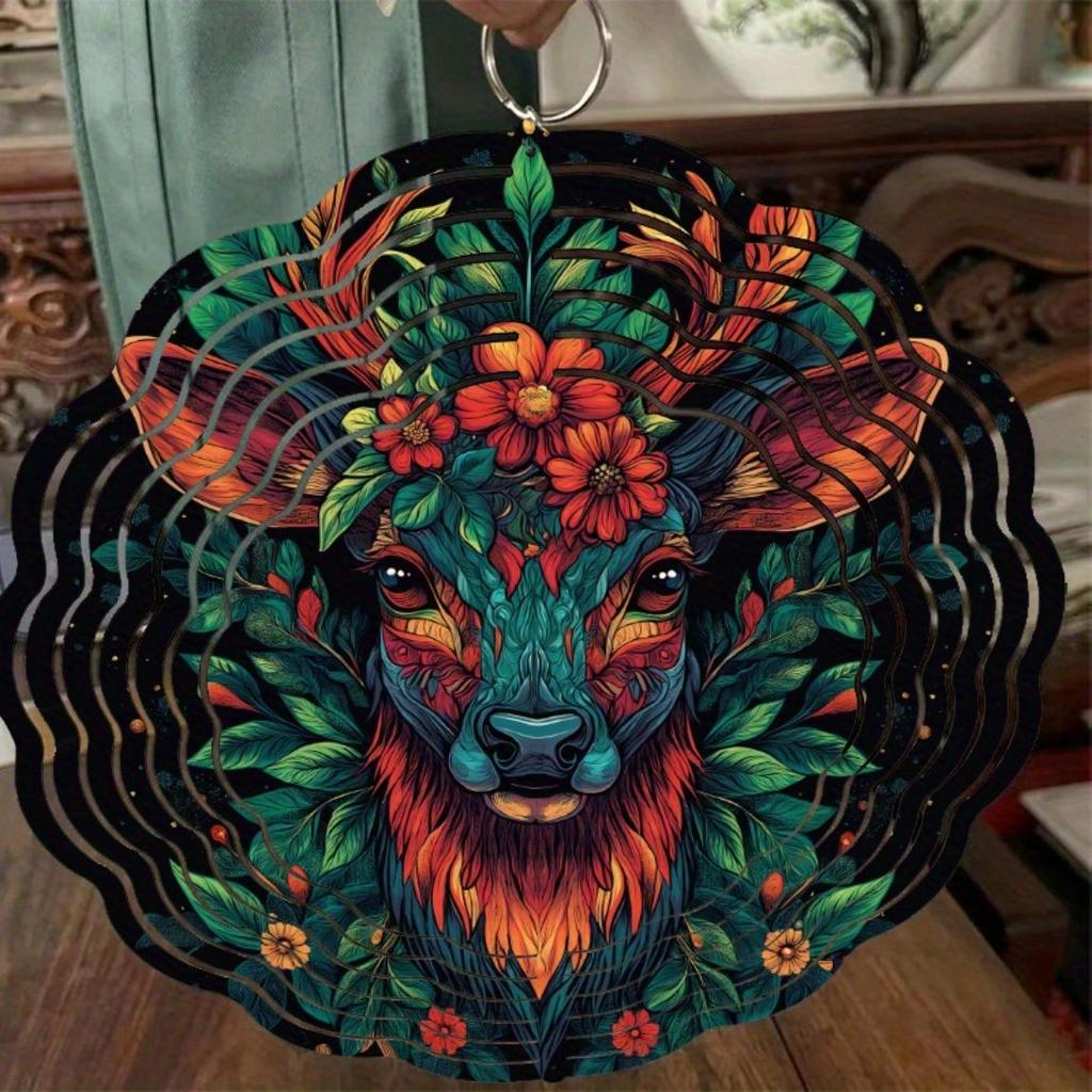 10 Inch Hanging Wind Spinner Colorful Reindeer Design Wind Chime with 360 Degree Hook for Spring Summer Balcony Garden Decor Gift