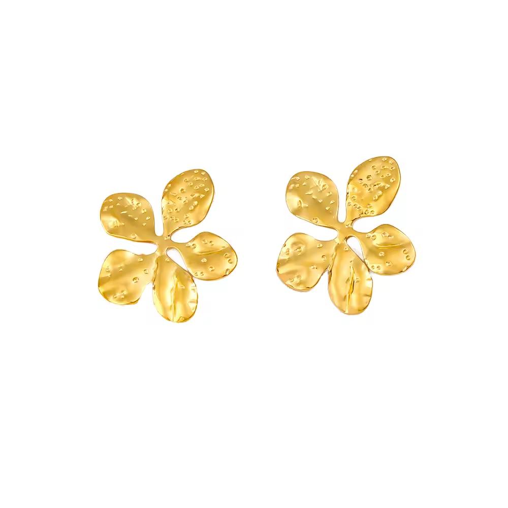 Vintage Fashion Chunky Jewelry 18K Gold Stainless Steel Square Striped Leaf Heart Stud Earrings for Women