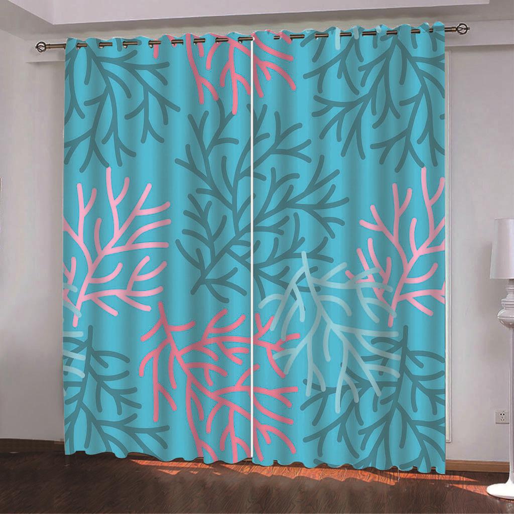 

High Density Blackout Curtains Coral Grass Series Digital Printing Curtains 140*100