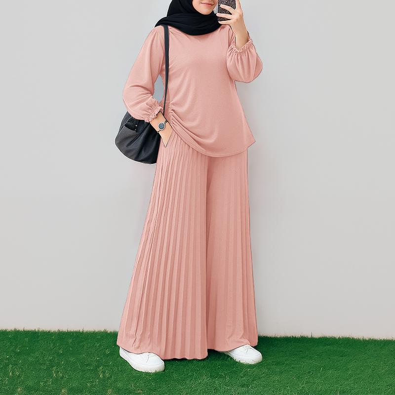 ZANZEA Women Long Sleeve Blouse and Pants Casual Two Piece Suit Set Muslim