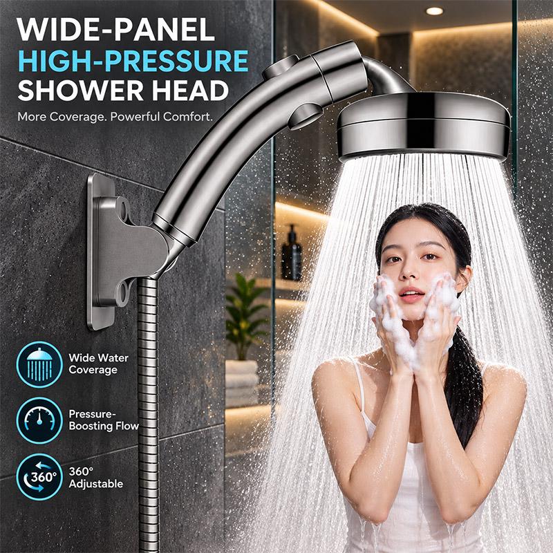 Large Panel Water Outlet Shower Head 2-in-1 Adjustable Elbow Booster Shower Head Faucet Bath Shower Set Bathroom Accessories