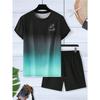 Palmenprint Herren Frühling und Sommer Zweiteiliges Set Lässiges Rundhals Kurzarm T-Shirt Shorts Sportanzug Print Kleidung