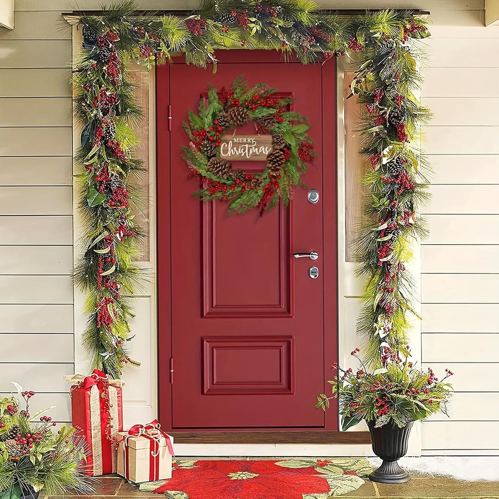 high quality20-Inch Classic Christmas Wreath with Artificial Pinecones & Berries - "Merry Christmas" Festive Door Decor for Indoor/Outdoor Holiday