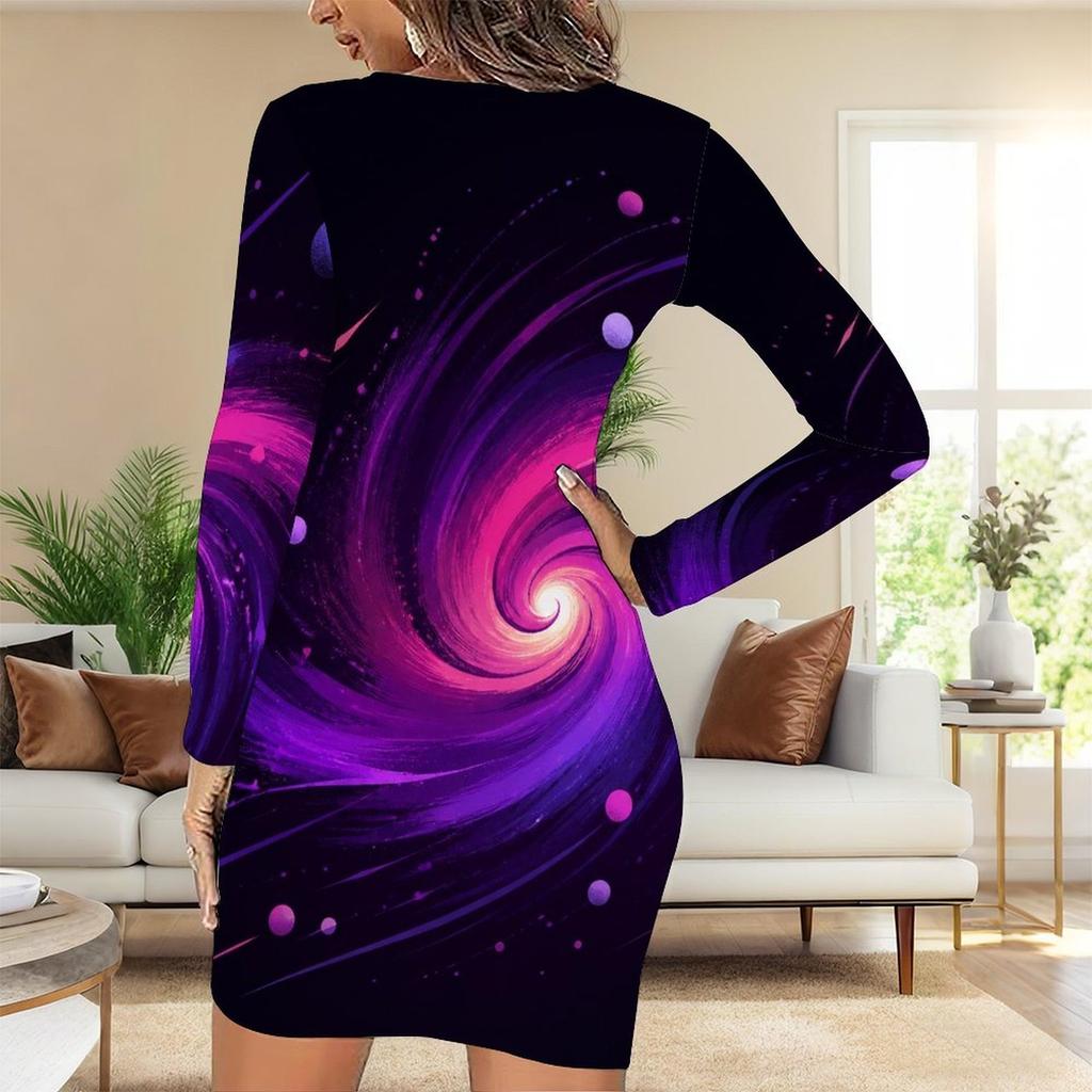 Plus Size Women Long Sleeve Slim Fit Bodycon Midi Dress Chic Daily Party Dress