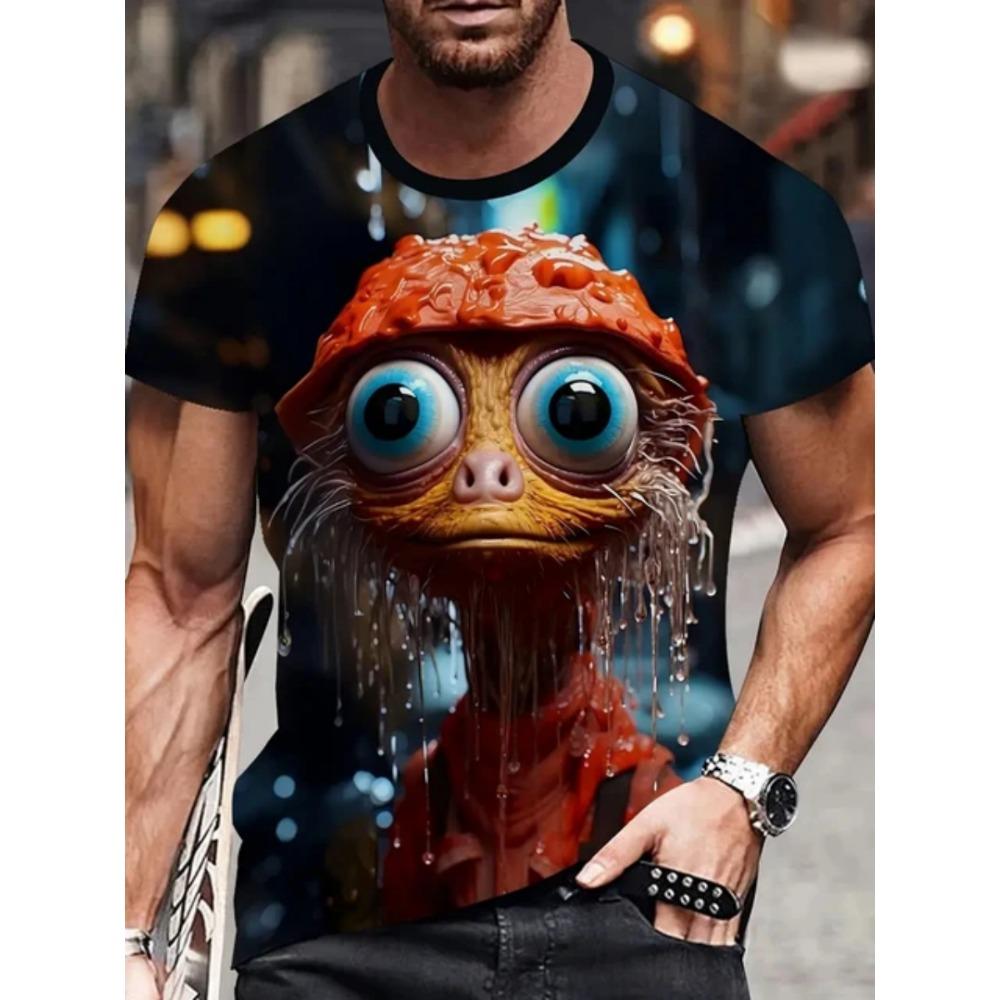 Summer Men's Fun Animal Print Oversized Loose Casual T-shirt Fashionable Comfortable Soft Breathable Short Sleeved T-shirt