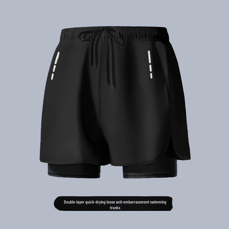 

Мужские свободные быстросохнущие двухслойные плавки — дышащие, не стесняющие движений, идеально подходят для плавания, бега и горячих источников. 4XL (160-190 jin) чёрный