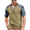Men's Summer Camouflage Color Casual T-shirt Sports Breathable Zipper Collar Top