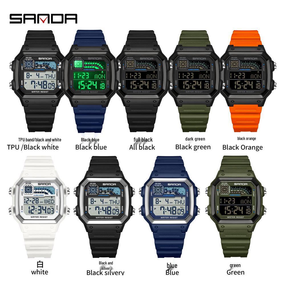 Sanda Sports Waterproof Square Electronic Watch for Teens - Unisex Fashionable and Simple Design