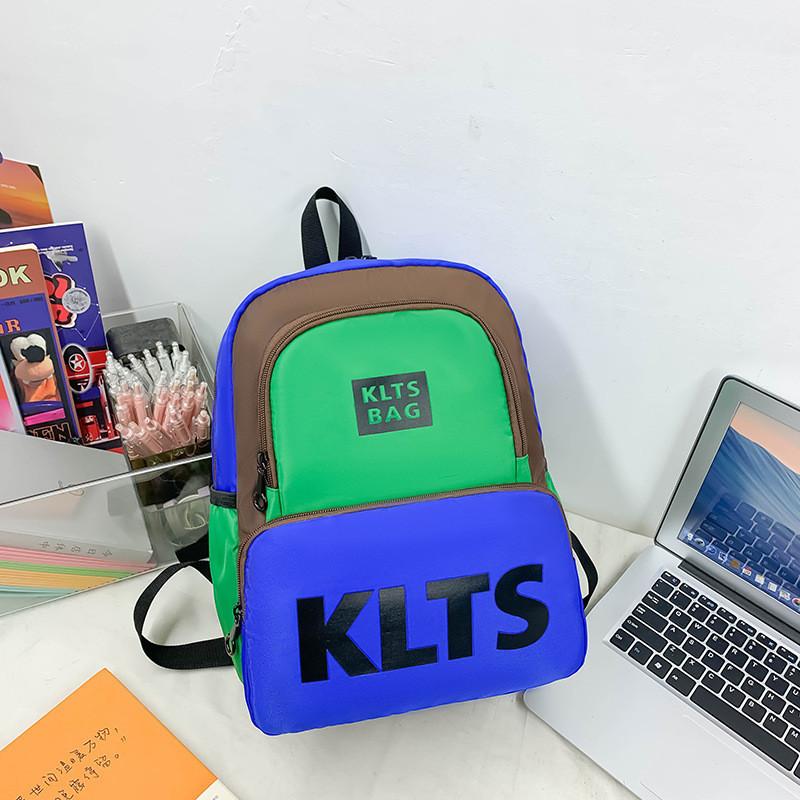 Trendy Colorful Lettered Children s Backpack Stylish Canvas Travel Bag For Boys And Girls синий