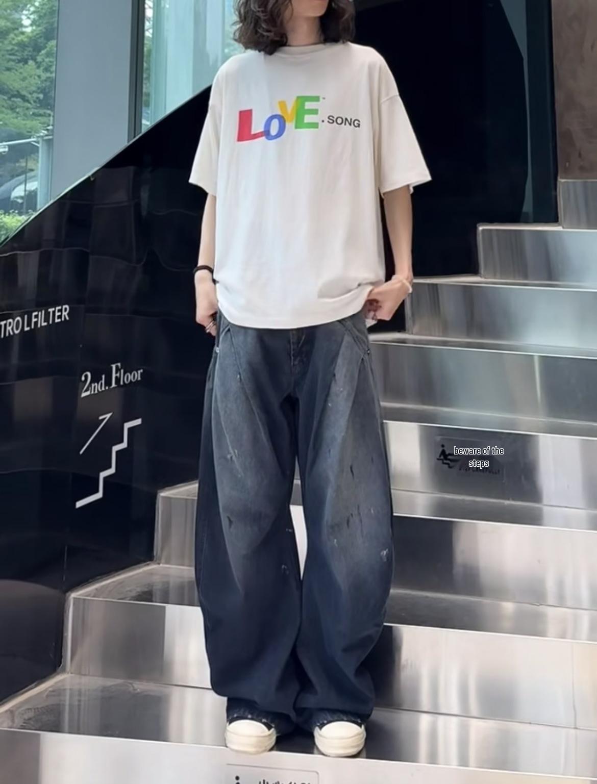 Limited-Edition Cai Xukun & Ma Boqian Ink Splatter Curved Knife Pants - Summer 3D Cut Design 0 синий