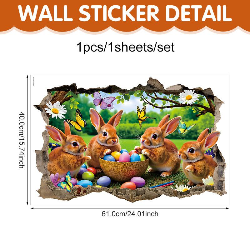 Creative Easter Wall Stickers 3D Breakthrough Stickers Easter Bunny Wall Decals For Home Roomm Room Party
