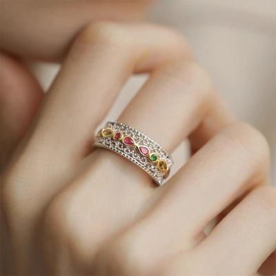 Women's Retro Palace Zirconia Lace Ring: Light Luxury, Trendy Index Finger Design, All-Match High-End Fashion