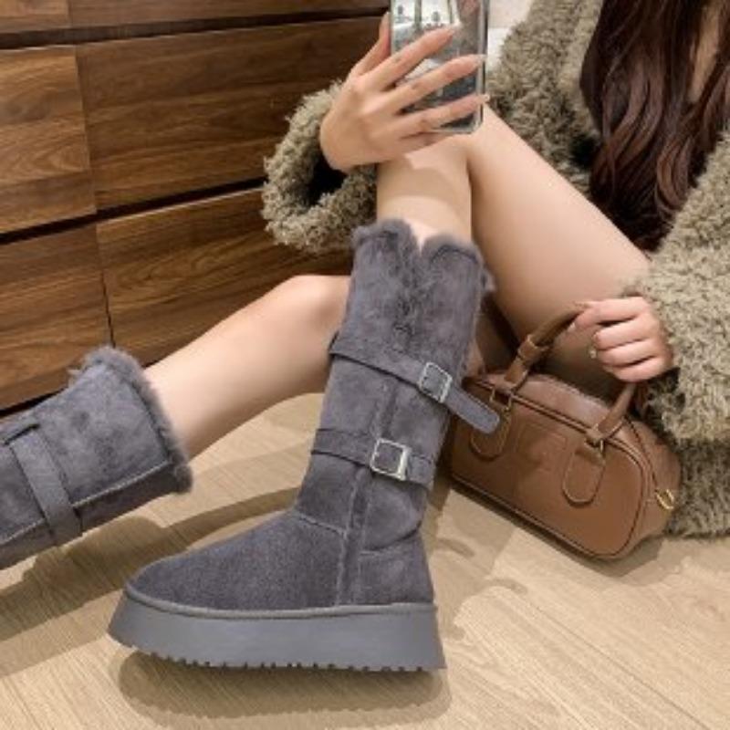 

Серые зимние сапоги для женщин, новая зимняя модель, на толстой подошве с увеличением высоты, с утолщенным голенищем, длинные, хлопковые зимние сапоги для женщин 40