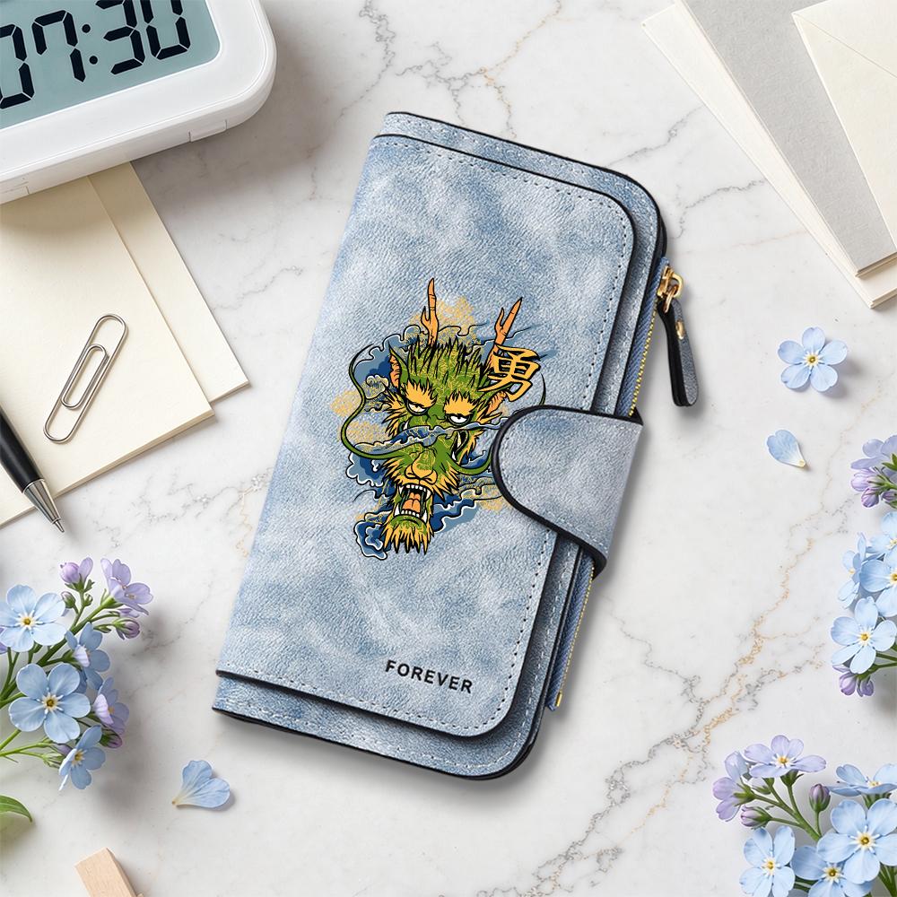 Stylish Dragon Pattern Long Wallet Forever Casual Multicard Slot Vintage Coin Purse
