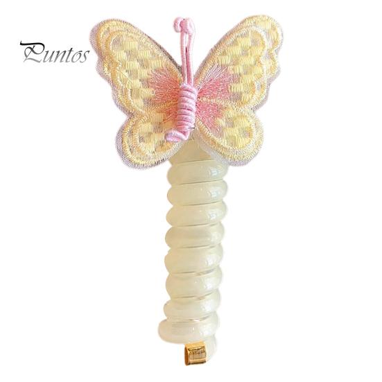Children Hair Rope Butterfly Decor Telephone Coil Smooth Cartoon Design Reusable Ponytail Holder High Elasticity Girl Hair Band Hair Styling Tool