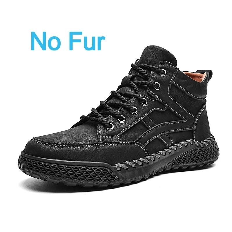 Fashion New 2024 Stylish Men Handmade Casual  Leather Basic Boots Outdoor Antiskid Flat Design Hiking Sneakers Comfy Lace-Up Ankle Boots
