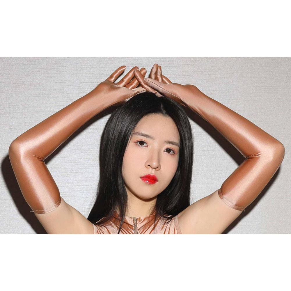

Sexy Oil Shiny High Stretch Woman Long Gloves Elegant Transparent Night Club Party Cosplay Sunscreen Driving Five Finger Gloves One Size