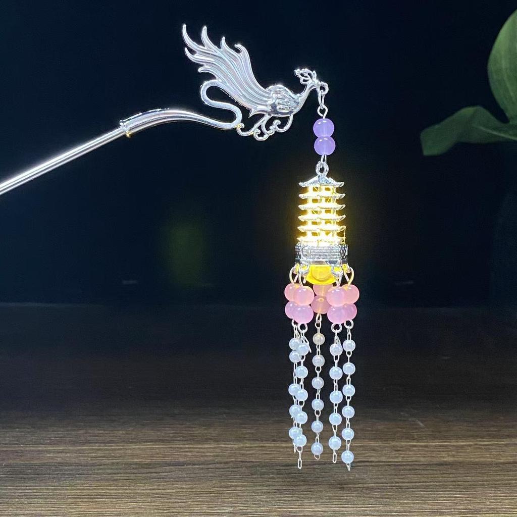 Ancient Style Luminous Hairpin: High-End Alloy Lantern Design for Hanfu Skirts
