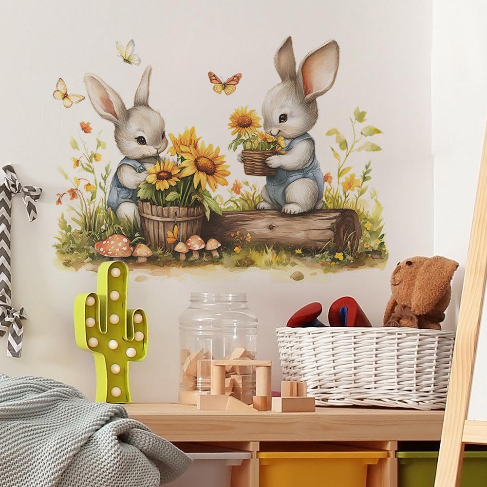 Hardworking Little Rabbit Garden Sunflower Butterfly Home Atmosphere Decorative Wall Stickers