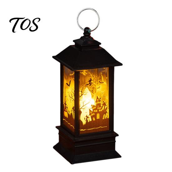 Tragbare Hängelaterne Halloween Nachtlicht, Vintage Batteriebetriebene LED-Laterne, Simulierte Flackernde Flamme Atmosphäre Partydekoration für C