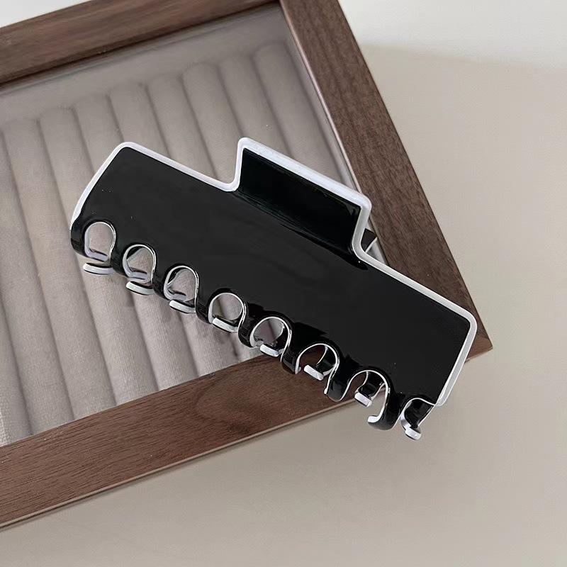 Elegant Black and White Acetate Claw Hair Clip - Medium Size