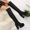 2025 Women's Stretch Over-the-Knee Boots Chunky Heel Gothic Color-Block Thigh High Boots for Plus Size Spring/Fall Casual Wear