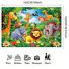 A set of cartoon animal jungle collection items, including elephants and giraffes