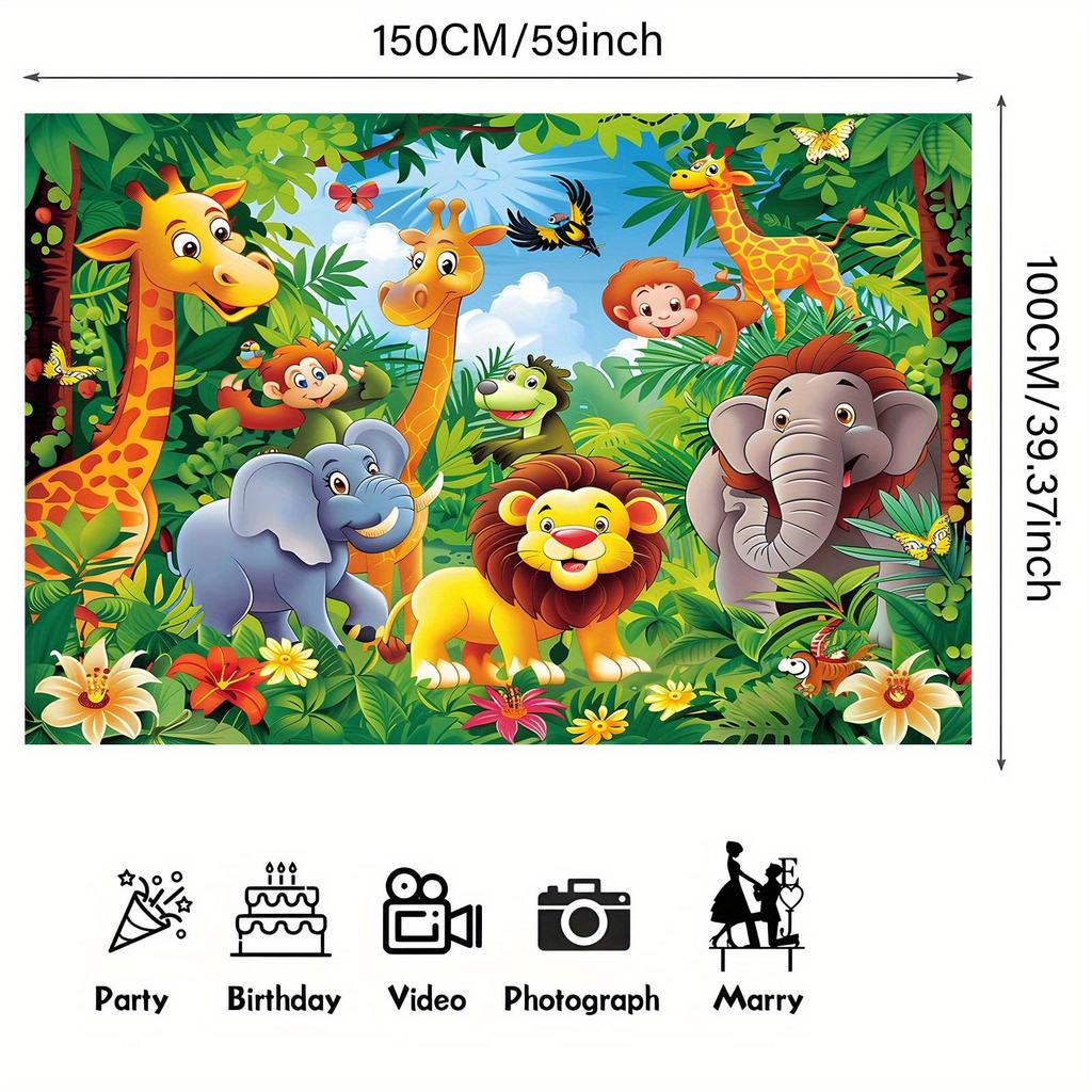 A set of cartoon animal jungle collection items, including elephants and giraffes