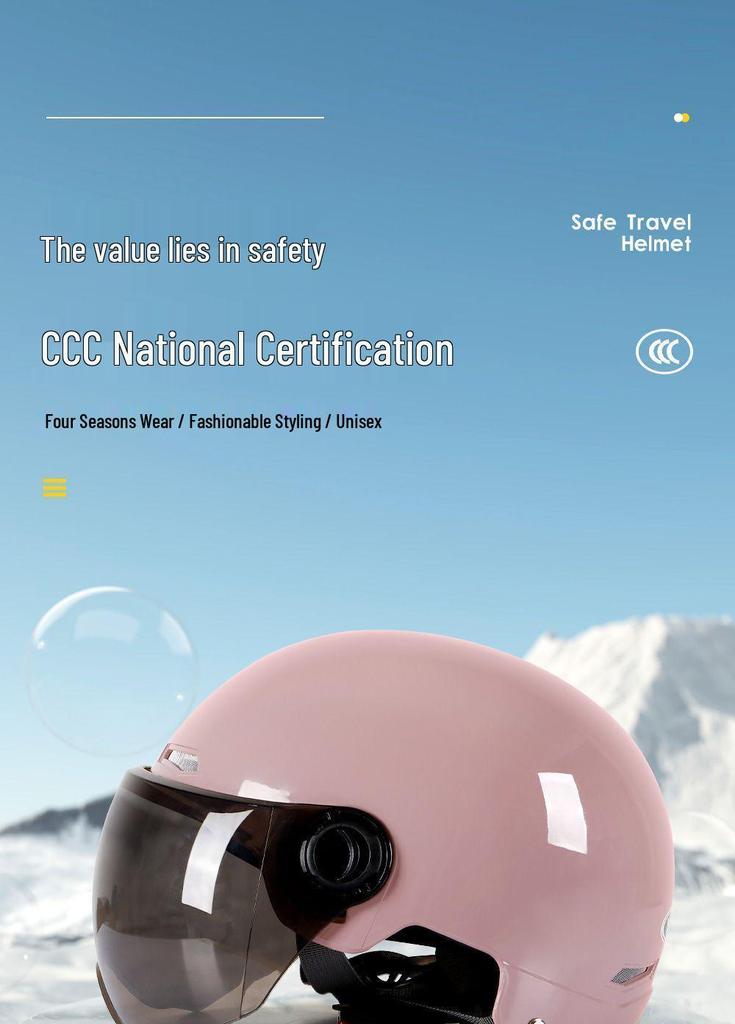 Certified Unisex Electric Vehicle Helmet, All-Season Battery Motorcycle Cap, Summer Half Helmet