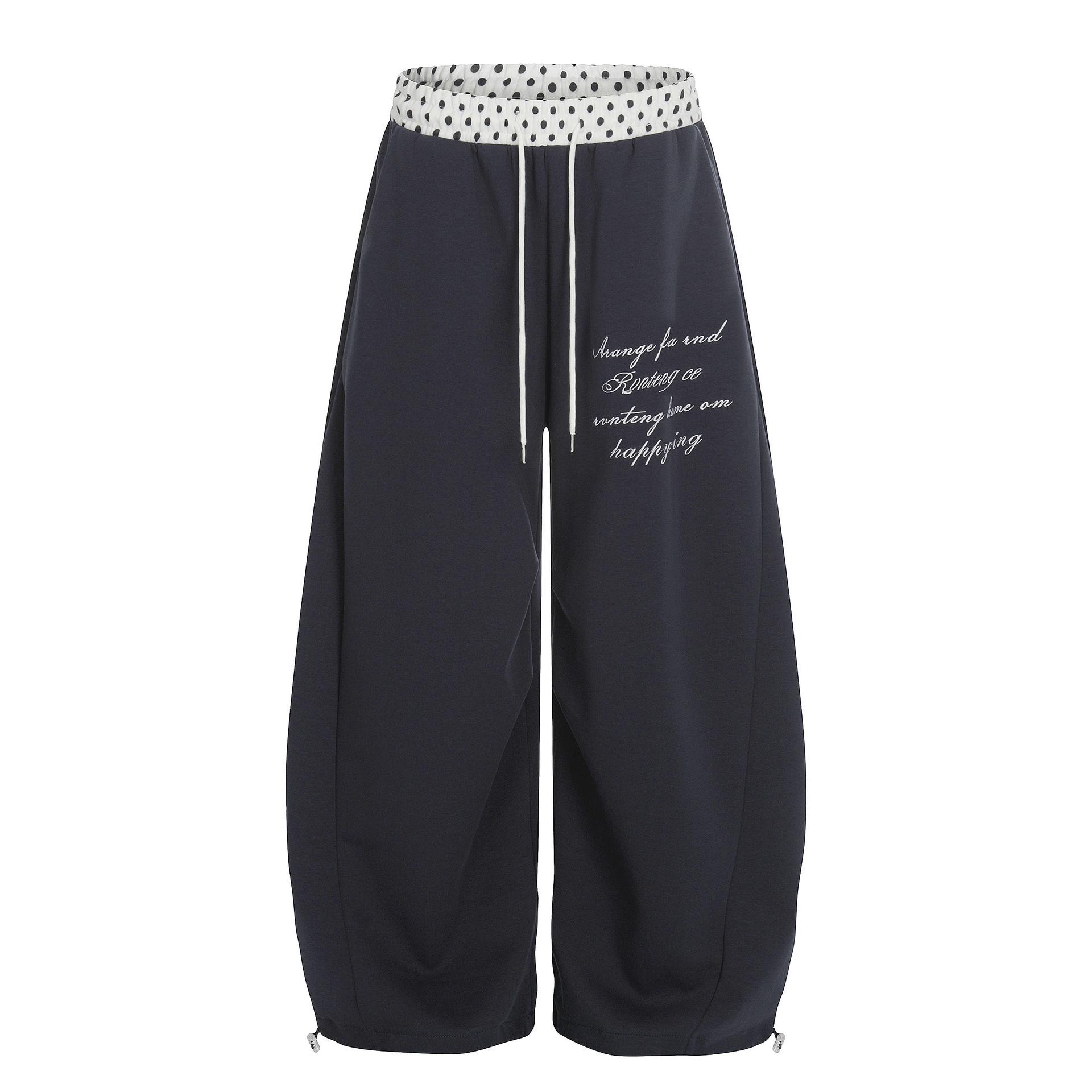 Retro Polka Dot Wide-Leg Pants with Letter Embroidery Medium королевский синий