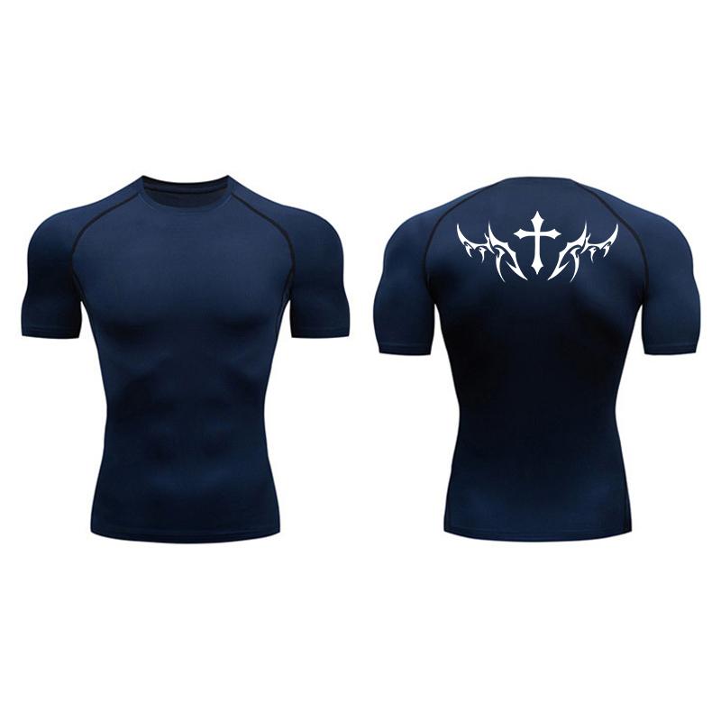 

Cross Print Short Sleeve Compression Shirts for Men Athletic Quick Dry Tees Tshirt Gym Workout Running Undershirts Baselayers XXXL
