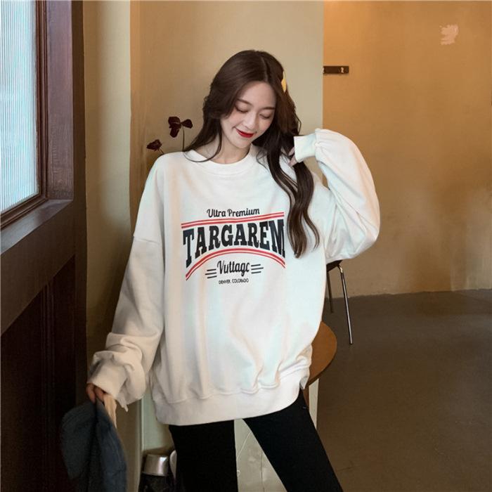 New American retro crew neck sweater men's and women's Korean version English printing lazy wind velvet