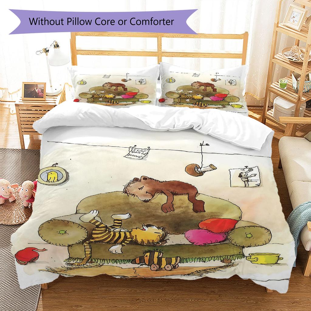 Tiger Bear Joy Bedding Quilt Set Quilt Cover Pillowcase Home Decoration Birthday Gift (1 * Duvet Cover + 2 * Pillowcase, Without Core)