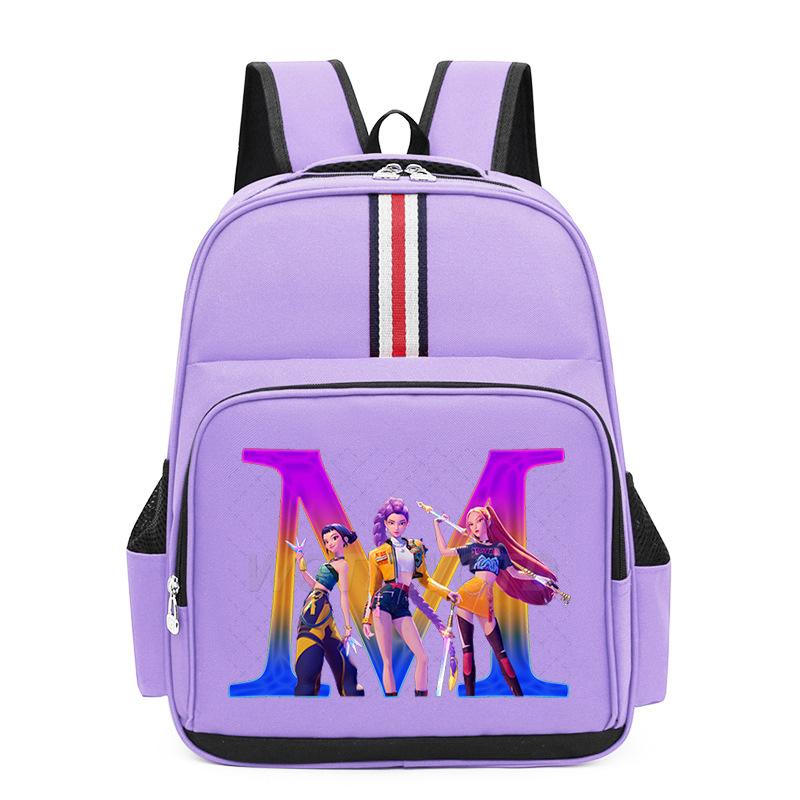 College Style Trend 26 Letter Printing Anime Cartoon Large Capacity Burden Reduction Backpack Casual Student School Bag