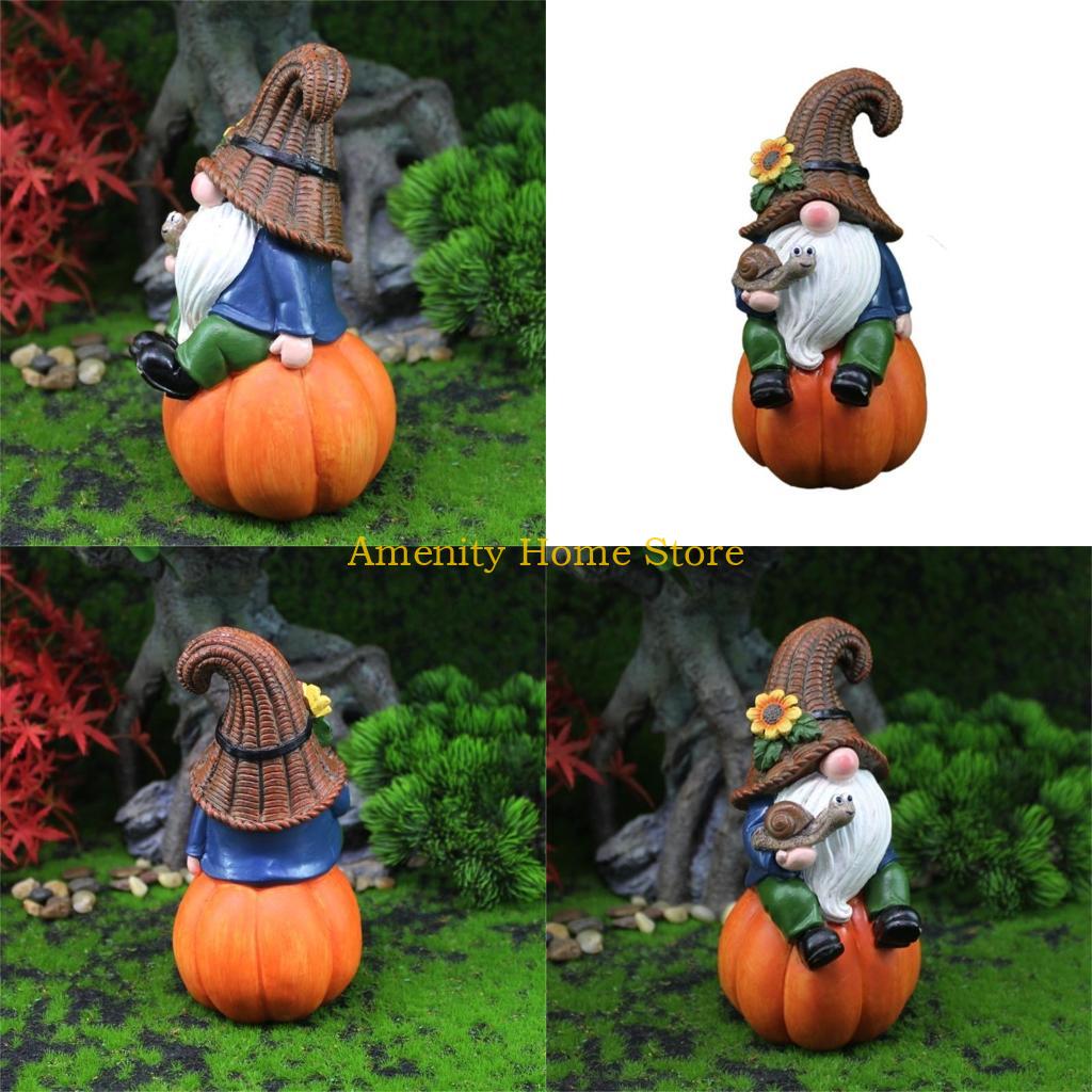 

F26C Thanksgiving Pumpkin Garden Gnomes Statue Resin Fall Gnomes Figurines Decoration Yard Lawn Outdoor Landscape Ornaments CN