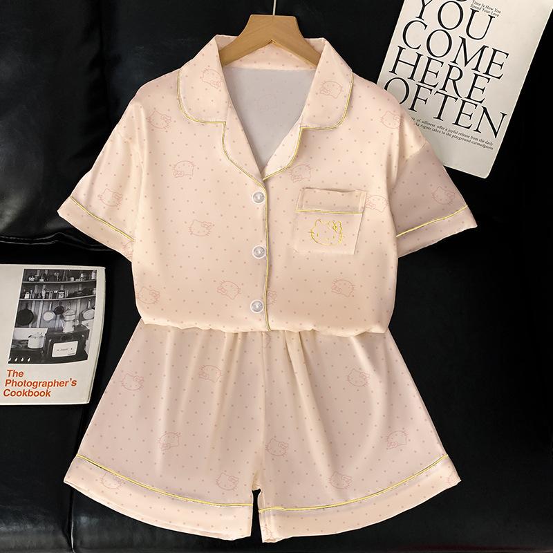 High-End Summer Light Luxury Ice Silk Cool Pajamas Women'S Loungewear Short-Sleeved Outer Wear Suit