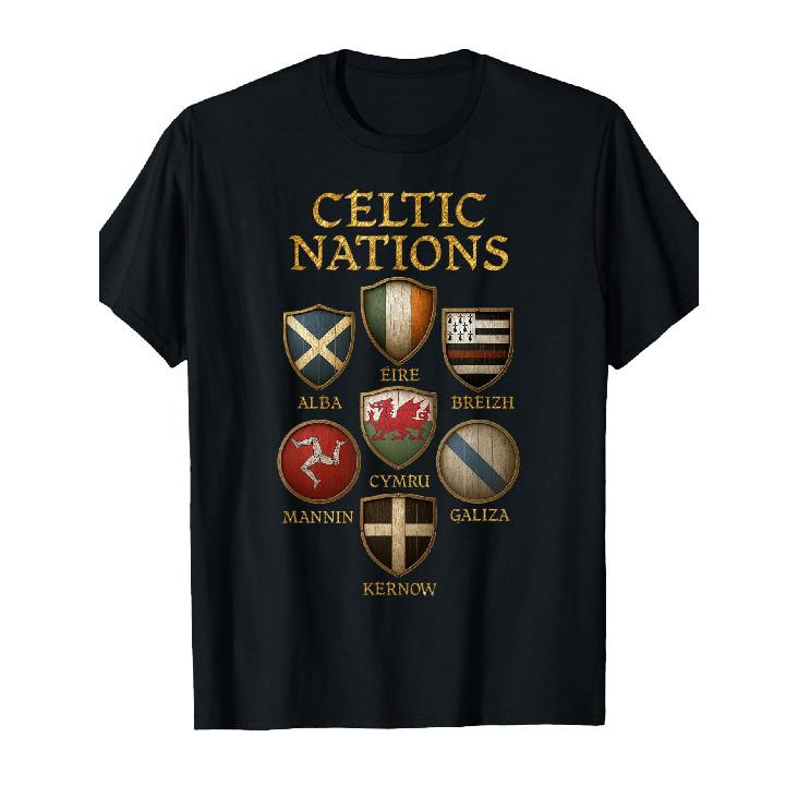 Celtic Nations Shields Flags Mythology Heritage Design T-Shirt S чёрный