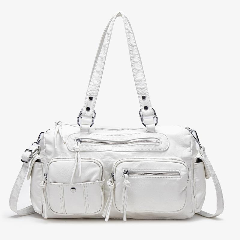 Commuter large-capacity messenger bag, high-end zipper handbag bag, fashionable one-shoulder washed women's tote bag.