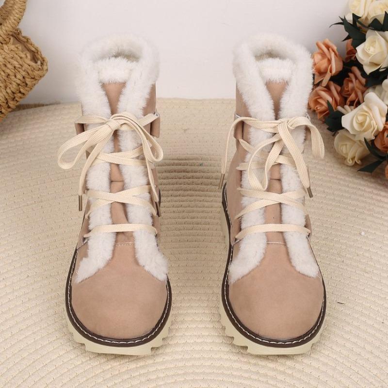 New Plus-size Shoes, Snow Boots, Fleece and Thickened Lace-up Warm Shoes, Cotton Boots, Women's Shoes