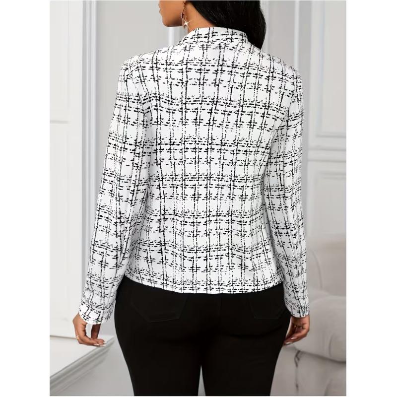Women S Fitted Plaid Long Sleeve Button Blazer