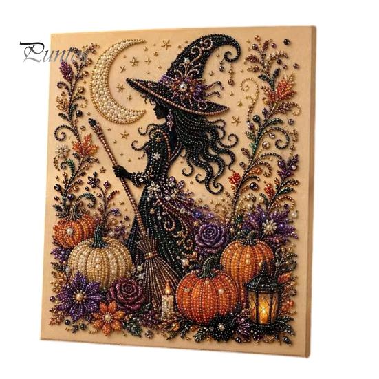 Festliche Kunst mit Kunstperlen für die Heimdekoration 2 Stück Halloween-Kunst, Geist Kürbis Hexe Krähe Malerei DIY Entspannendes Bastelset, 3D Schädel Basteln
