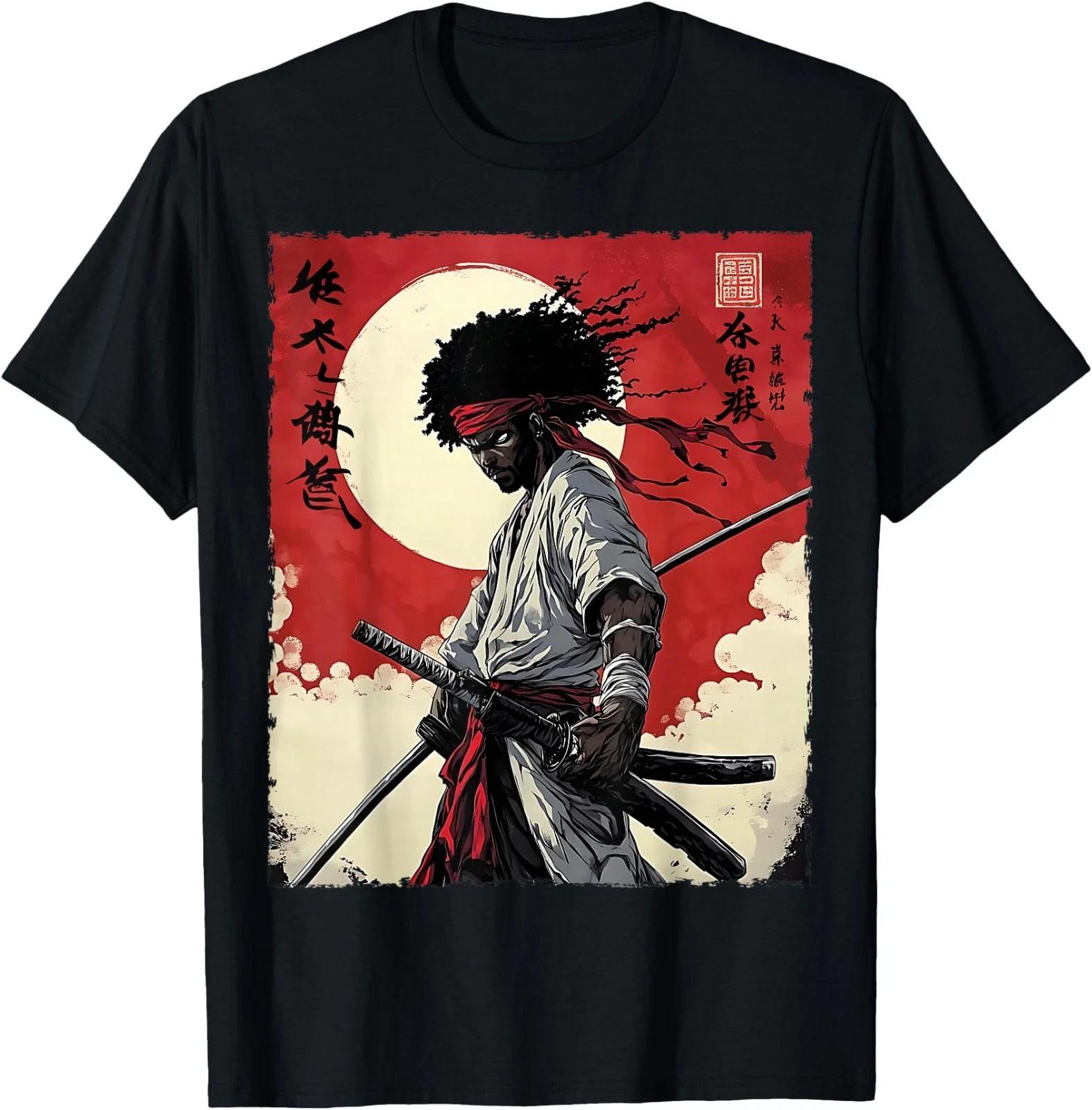 Afro American Samurai Anime Cartoon Japanese Bushido Warrior T-Shirt L