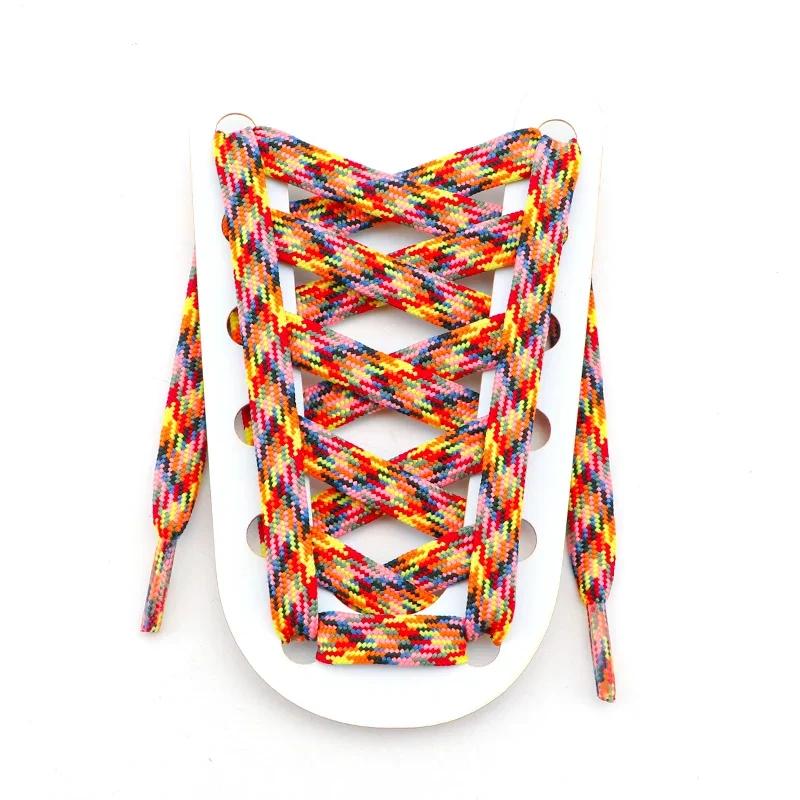 Șireturi plate pentru adidași Șireturi curcubeu Șireturi colorate cu dungi pentru femeie bărbat Lățime 1CM Lungime 100/120/140/160CM 1 pereche