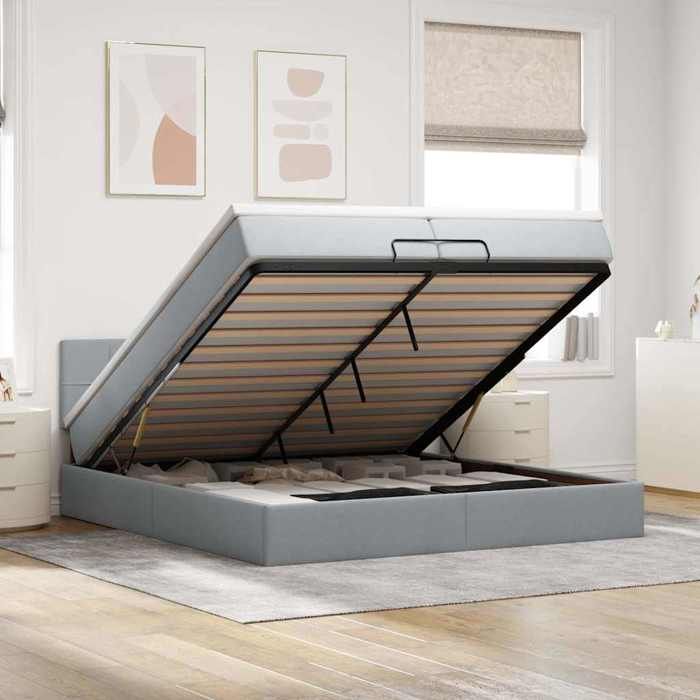 VidaXL Ottoman Bed Frame with Light Grey Mattress 200x200 Cm Fabric, Bed Frame, Upholstered Bed Frame, Bed Frame 3311484