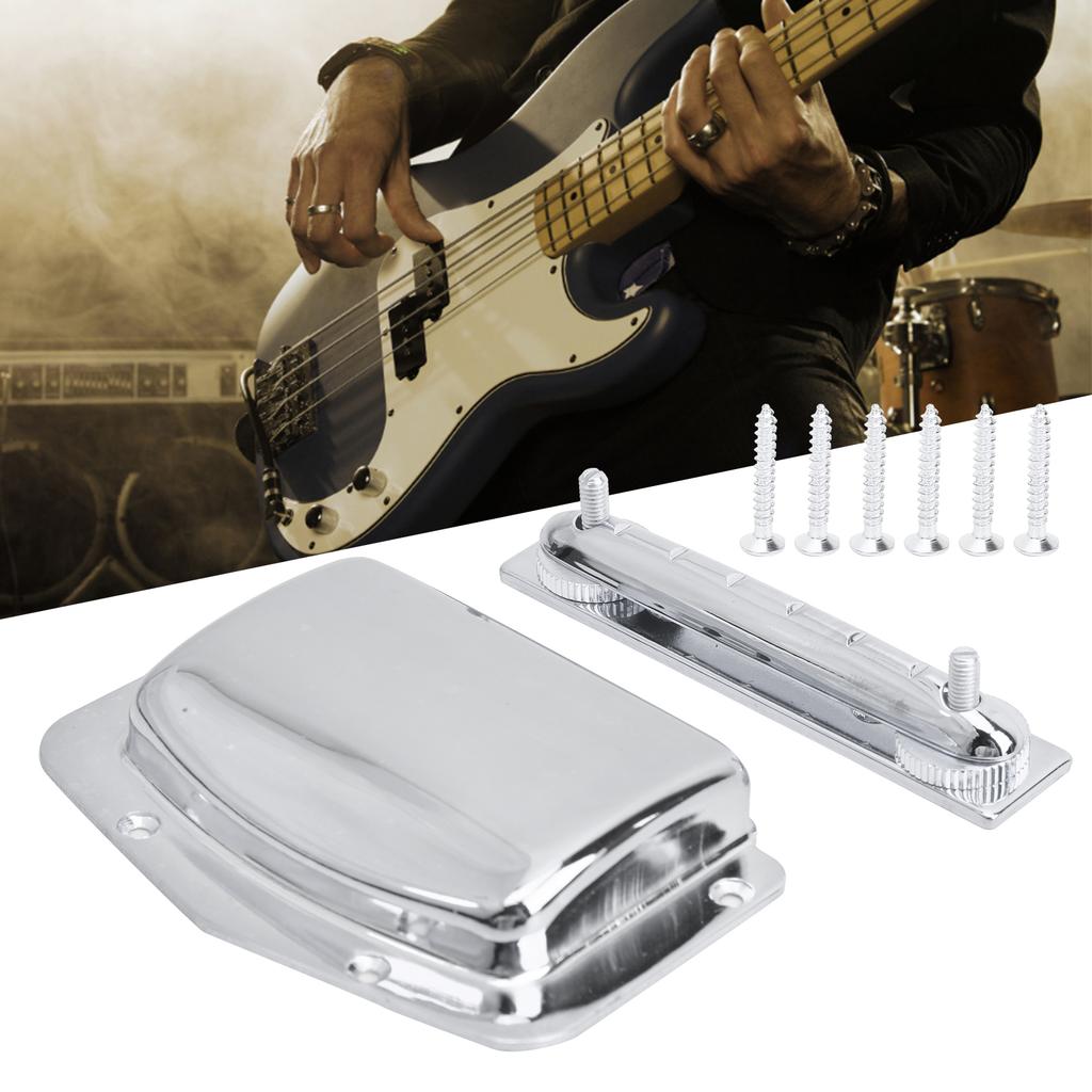 Adjustable Fixed Bridge Tailpiece Metal for Electric Guitar with Protective Cover ShellSilver