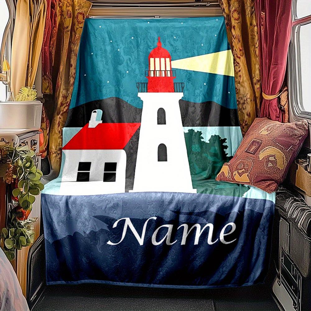 Lighthouse And House Blanket Personalized Name Soft Comfortable Stylish Blanket Car Blanket Perfect For Travel Camping Outdoor Home Suitable For All
