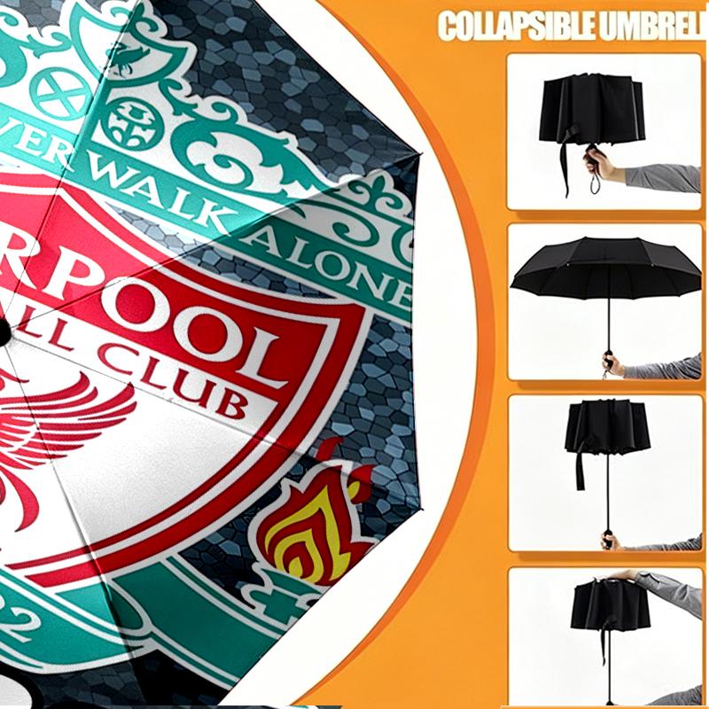 Custom Name Personalized Liverpool F.C Print Umbrella, Auto Open Close, 8‑Rib Sturdy Frame, Commute Camping Hiking Use, Birthday Gift