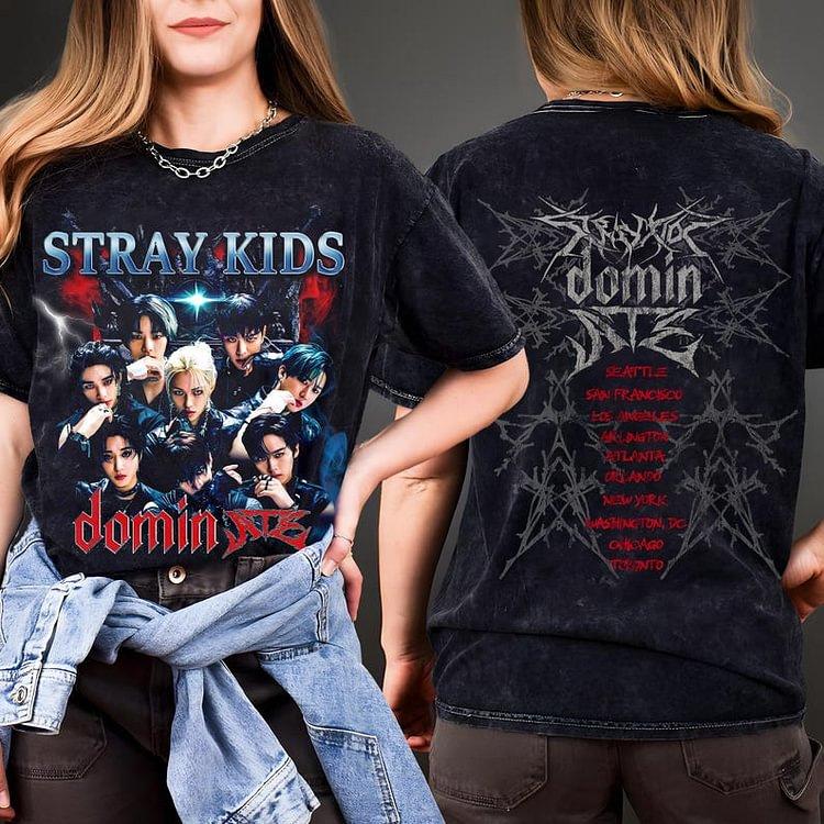 Washed Stray Kids Evil Skzoo Combo Peripheral Print Summer Short Sleeve